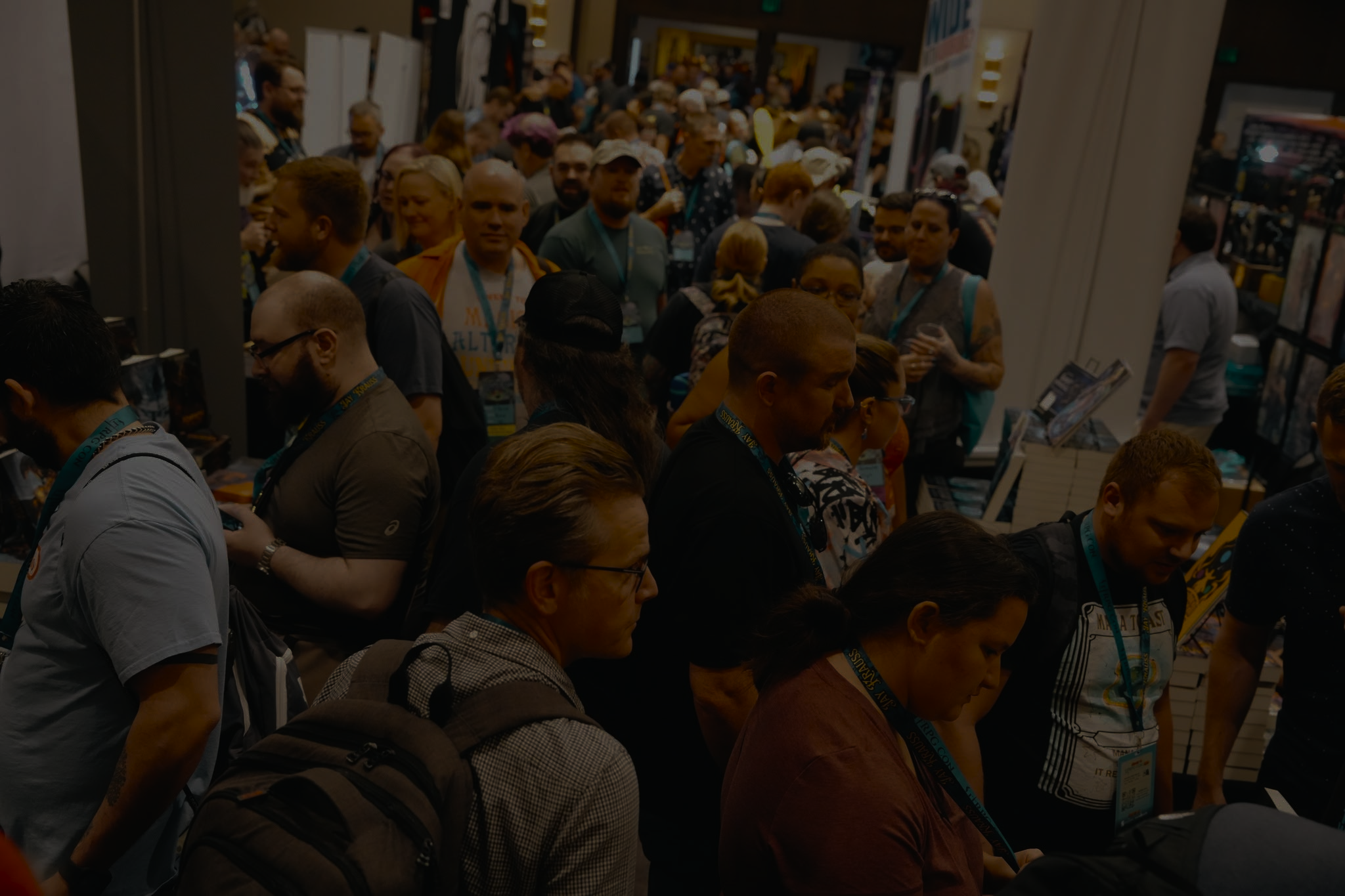 A crowded LitRPG Convention hallway